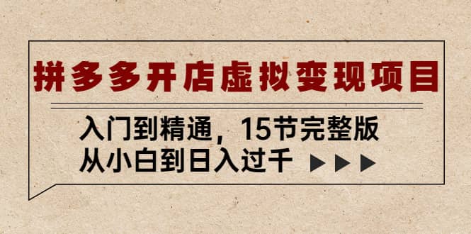 拼多多开店虚拟变现项目：入门到精通（15节完整版）-逍遥游
