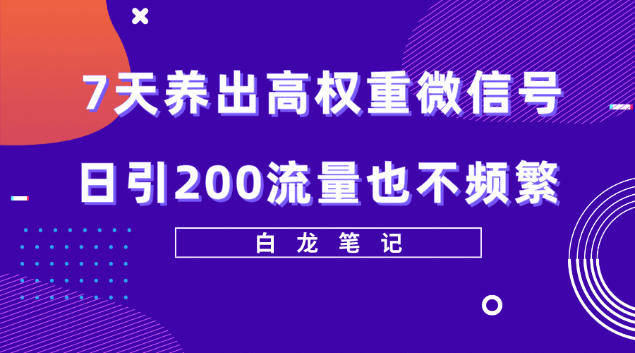 7天养出高权重微信号,日引200流量也不频繁,方法价值3680元-逍遥游
