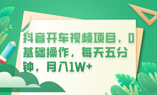 抖音开车视频项目,0基础操作,每天五分钟,月入1W+-逍遥游