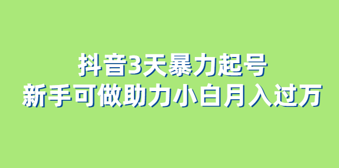 抖音3天暴力起号新手可做助力小白月入过万-逍遥游