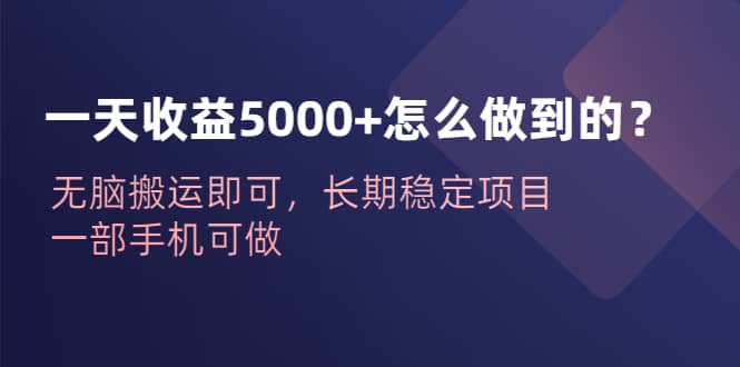 一天收益5000+怎么做到的?无脑搬运即可,长期稳定项目,一部手机可做-逍遥游