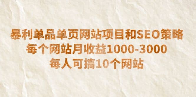 暴利单品单页网站项目和SEO策略 每个网站月收益1000-3000 每人可搞10个-逍遥游