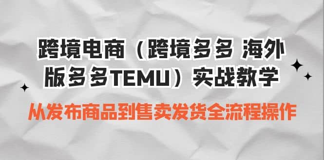 跨境电商(跨境多多 海外版多多TEMU)实操教学 从发布商品到售卖发货全流程-逍遥游