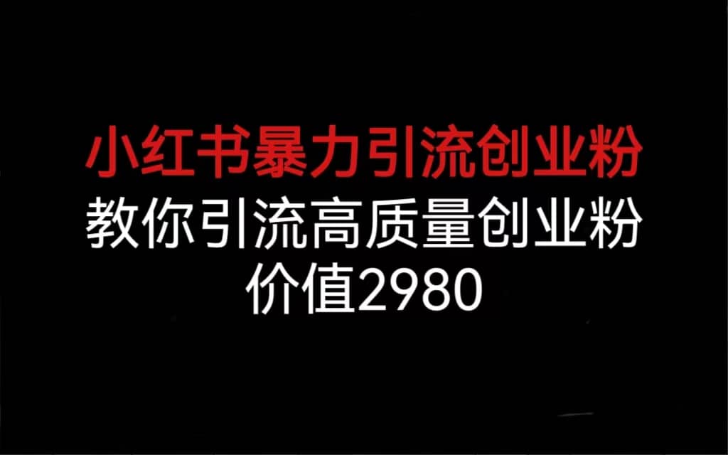 小红书暴力引流创业粉,教你引流高质量创业粉,价值2980-逍遥游