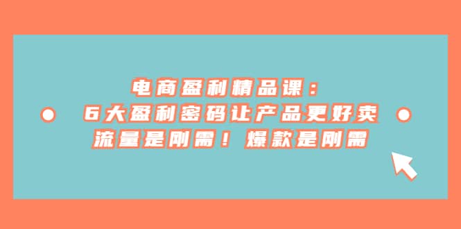 电商 盈利精品课：6大盈利 密码让产品更好卖，流量是刚需！爆款是刚需-逍遥游