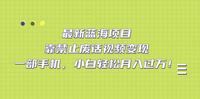最新蓝海项目,靠禁止废话视频变现,一部手机,小白轻松月入过万!-逍遥游