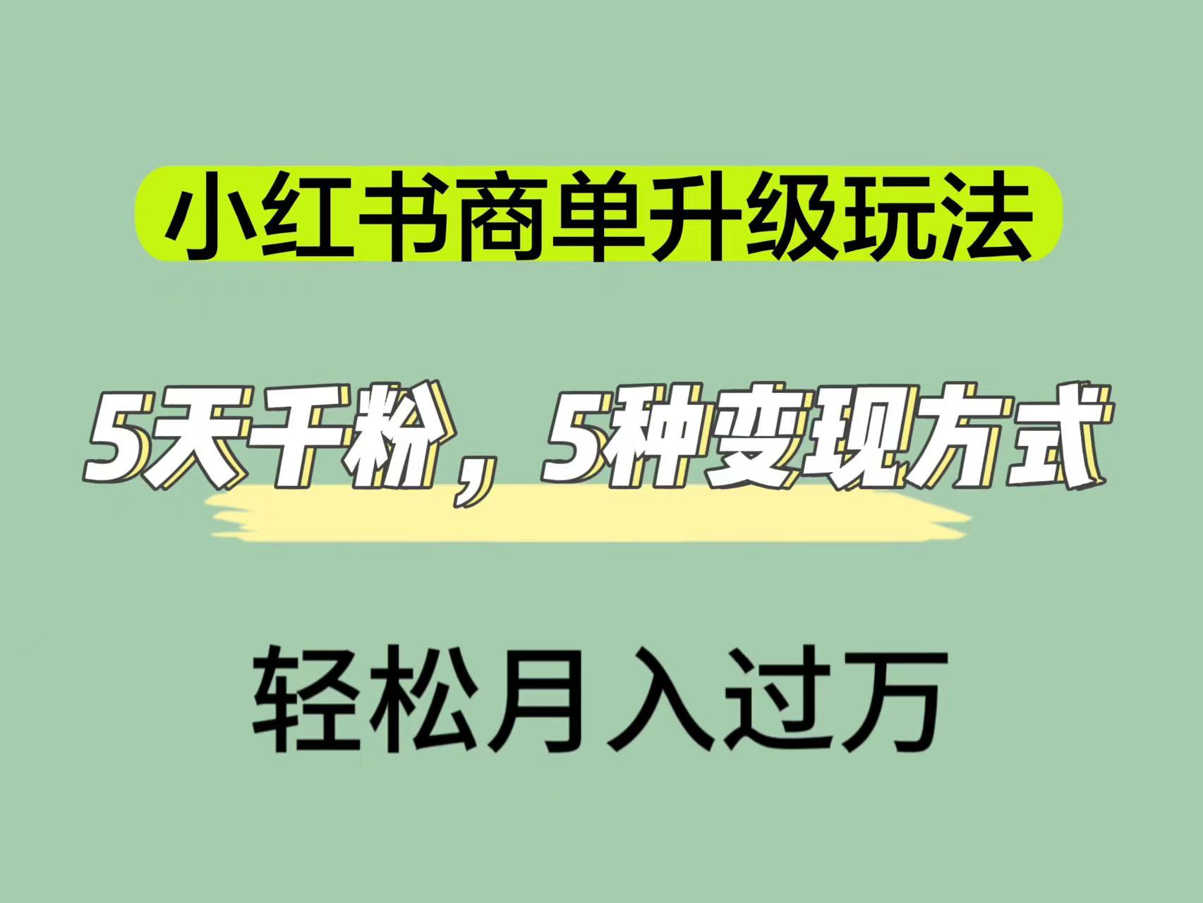 小红书商单升级玩法,5天千粉,5种变现渠道,轻松月入1万+-逍遥游