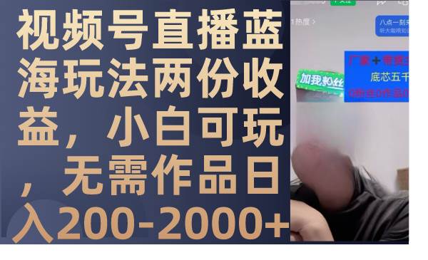 视频号直播蓝海玩法两份收益,小白可玩,无需作品日入200-2000+-逍遥游