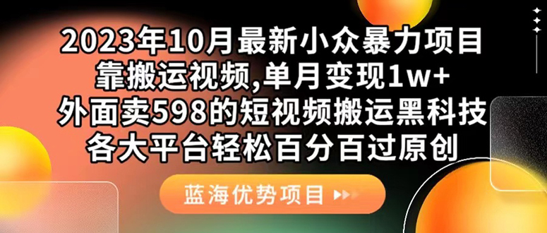 外面卖598的10月最新短视频搬运黑科技，各大平台百分百过原创 靠搬运月入1w-逍遥游