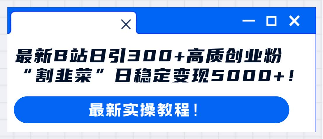 最新B站日引300+高质创业粉教程!“割韭菜”日稳定变现5000+!-逍遥游