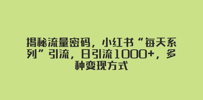 揭秘流量密码，小红书“每天系列”引流，日引流1000+，多种变现方式-逍遥游
