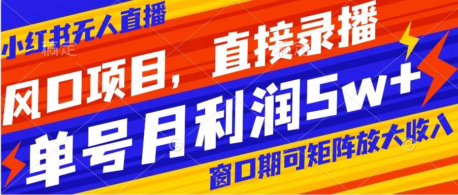 风口项目,小红书无人直播带货,直接录播,可矩阵,月入5w+-逍遥游