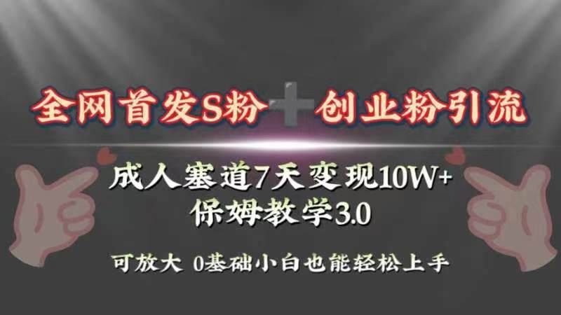 全网首发s粉加创业粉引流变现,成人用品赛道7天变现10w+保姆教学3.0-逍遥游