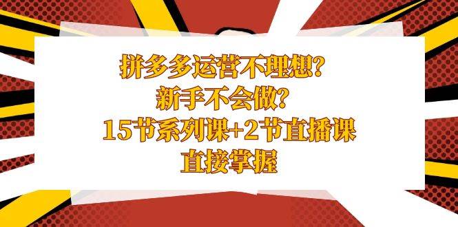 拼多多运营不理想?新手不会做?15节系列课+2节直播课,直接掌握-逍遥游