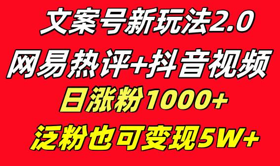 文案号新玩法 网易热评+抖音文案 一天涨粉1000+ 多种变现模式 泛粉也可变现-逍遥游