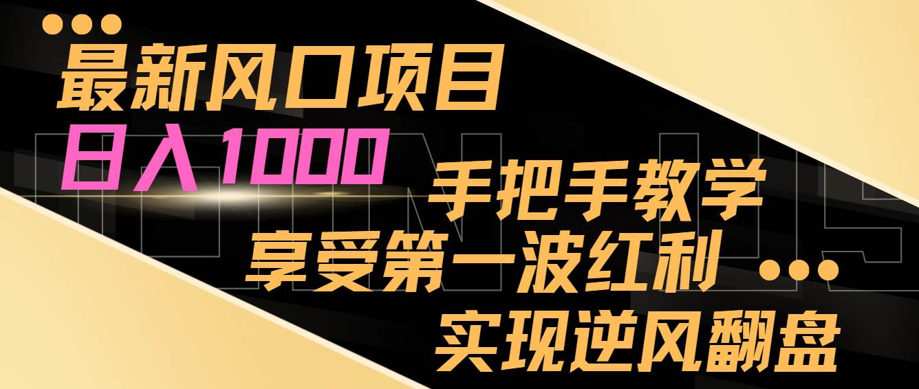最新风口项目，日入过千，抓住当下风口，享受第一波红利，实现逆风翻盘-逍遥游