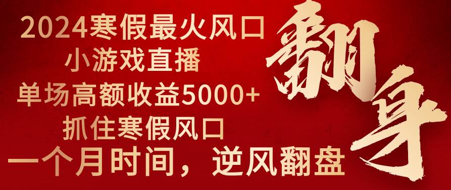 2024年最火寒假风口项目 小游戏直播 单场收益5000+抓住风口 一个月直接提车-逍遥游