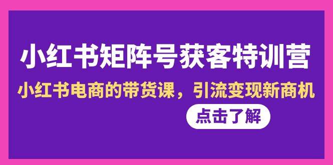 小红书-矩阵号获客特训营-第10期，小红书电商的带货课，引流变现新商机-逍遥游