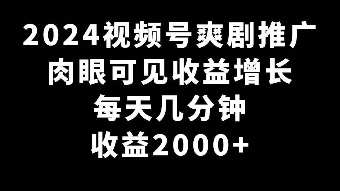 2024视频号爽剧推广,肉眼可见的收益增长,每天几分钟收益2000+-逍遥游