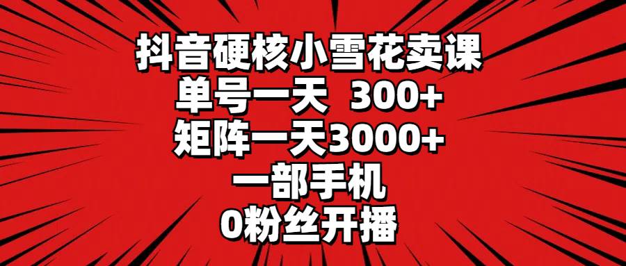 抖音硬核小雪花卖课,单号一天300+,矩阵一天3000+,一部手机0粉丝开播-逍遥游