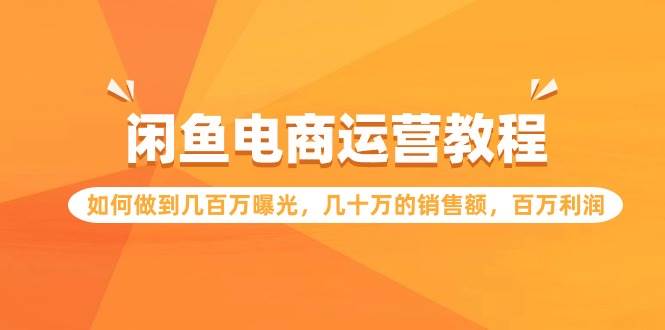 闲鱼电商运营教程：如何做到几百万曝光，几十万的销售额，百万利润-逍遥游