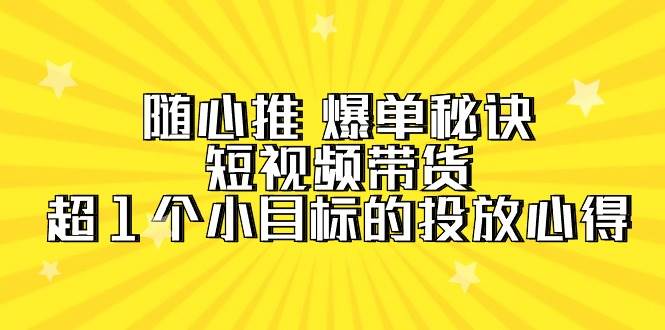 随心推 爆单秘诀,短视频带货-超1个小目标的投放心得(7节视频课)-逍遥游