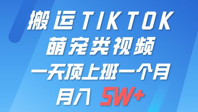 一键搬运TIKTOK萌宠类视频 一部手机即可操作 所有平台均可发布 轻松月入5W+-逍遥游