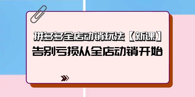 拼多多全店动销玩法【新课】，告别亏损从全店动销开始（4节视频课）-逍遥游