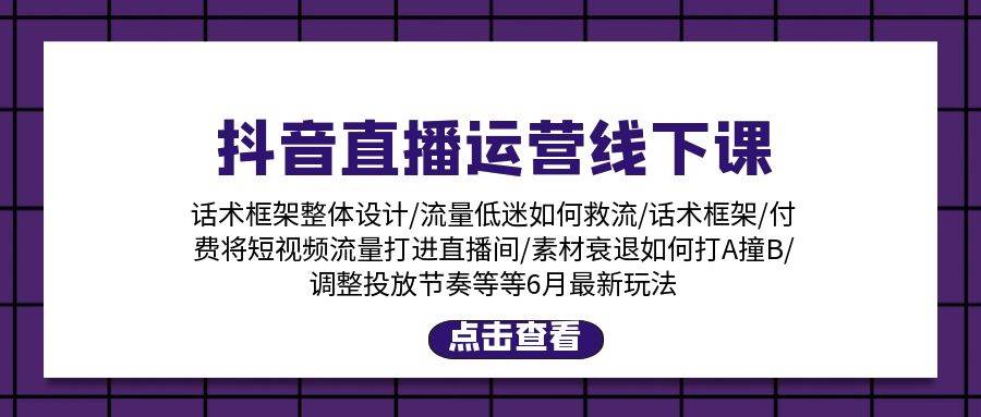 抖音直播运营线下课:话术框架/付费流量直播间/素材A撞B/等6月新玩法-逍遥游
