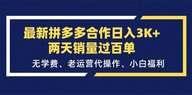 最新拼多多合作日入3K+两天销量过百单，无学费、老运营代操作、小白福利-逍遥游