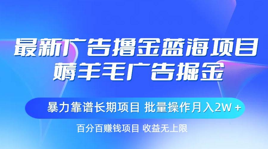 最新广告撸金蓝海项目,薅羊毛广告掘金 长期项目 批量操作月入2W+-逍遥游