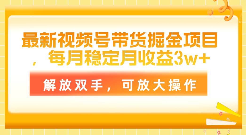最新视频号带货掘金项目，每月稳定月收益3w+，解放双手，可放大操作-逍遥游