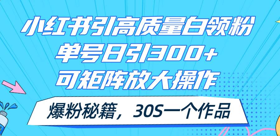 小红书引高质量白领粉,单号日引300+,可放大操作,爆粉秘籍!30s一个作品-逍遥游