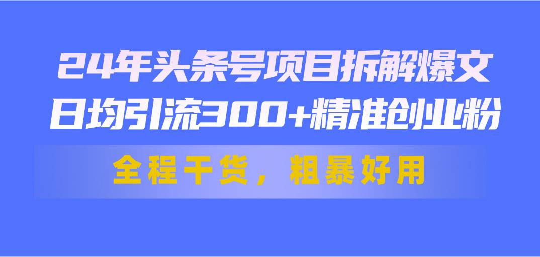 24年头条号项目拆解爆文,日均引流300+精准创业粉,全程干货,粗暴好用-逍遥游