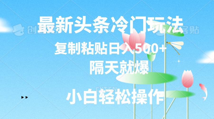 最新头条冷门玩法，隔天就爆，复制粘贴日入500+-逍遥游