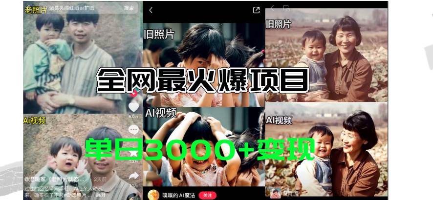 全网爆火的AI让老照片动起来教程，蹭热点日赚3000+，内含免费工具一键…-逍遥游