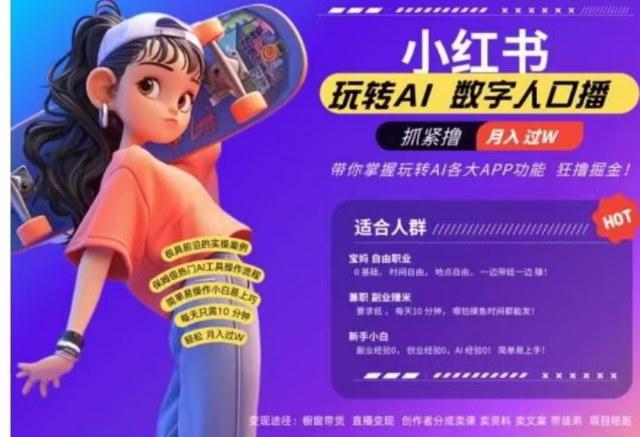 小红书数字人暴力起号,AI改写文案,流量火爆月入破W轻松拿捏,再也不用费劲录口播-逍遥游