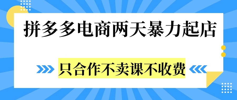 拼多多两天暴力起店，只合作不卖课不收费-逍遥游