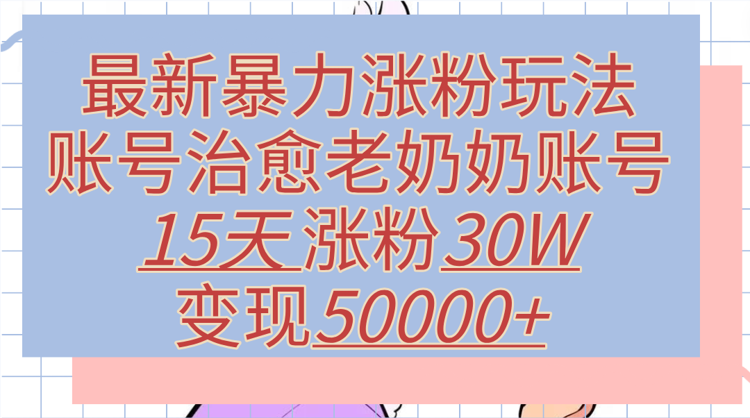最新暴力涨粉玩法,治愈老奶奶账号,15天涨粉30W,变现50000+【揭秘】-逍遥游