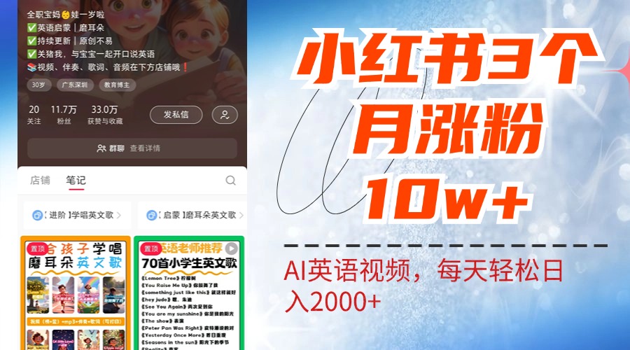 小红书三个月涨粉10W!AI英语视频0成本制作,每天轻松日入2000+-逍遥游