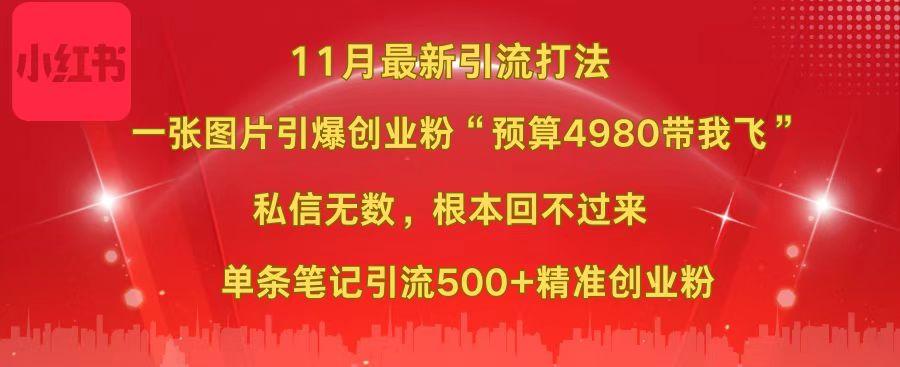 小红书11月最新图片打法，一张图片引爆创业粉“预算4980带我飞”，私信无数，根本回不过来，单条笔记引流500+精准创业粉-逍遥游