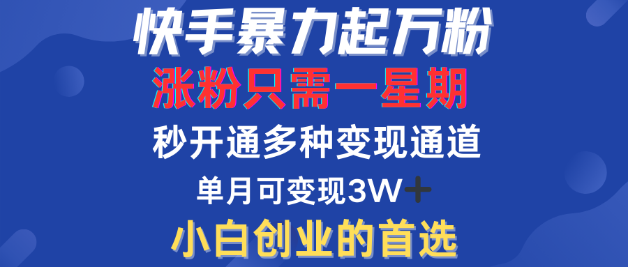 快手暴力起万粉，涨粉只需一星期！多种变现模式-逍遥游