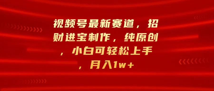 视频号最新赛道，招财进宝制作，纯原创，小白可轻松上手，月入1w+-逍遥游