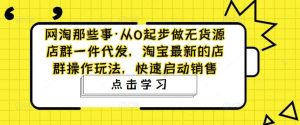 从0起步做无货源店群一件代发，淘宝最新的店群操作玩法，快速启动销售-逍遥游