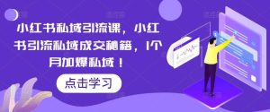 小红书私域引流课,小红书引流私域成交秘籍,1个月加爆私域-逍遥游