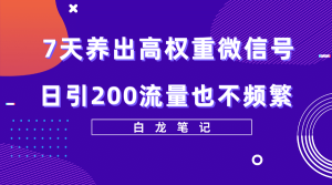 7天养出高权重微信号,日引200流量也不频繁,方法价值3680元-逍遥游