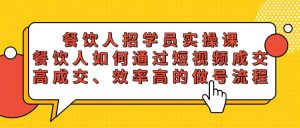 餐饮人招学员实操课，餐饮人如何通过短视频成交，高成交、效率高的做号流程-逍遥游