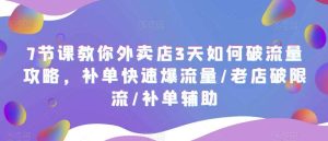 7节课教你外卖店3天如何破流量攻略,补单快速爆流量/老店破限流/补单辅助-逍遥游