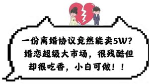 一份离婚协议竟然能卖5W?婚恋超级大市场,很残酷但却很吃香,小白可做-逍遥游