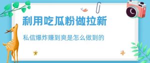 利用吃瓜粉做拉新，私信爆炸日入1000+赚到爽是怎么做到的【揭秘】-逍遥游
